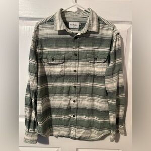 Goodfellow & Co Olive Men's Knit Green White Striped Button Down 100% Cotton